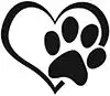 Hartvormig icoon met hondenpoot, symbool voor de verlanglijst